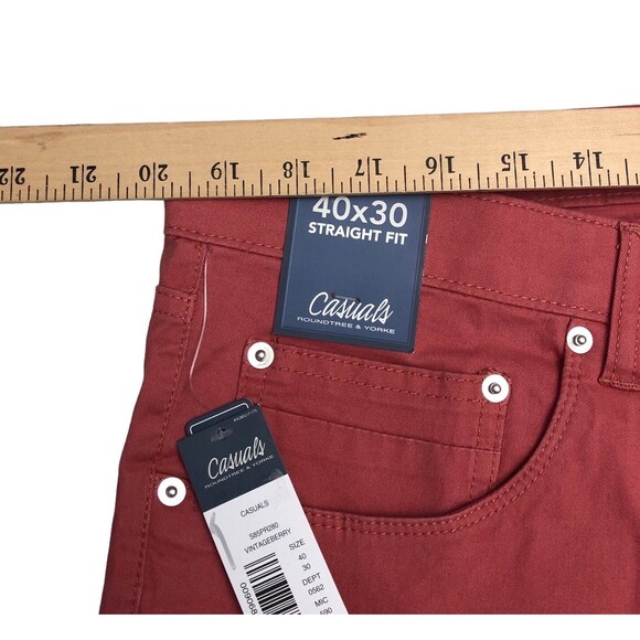Size 40x30 Roundtree & Yorke Stretch Pants Straight Fit Casual Berry Color Denim - Picture 6 of 12